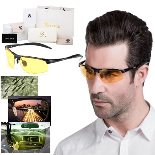 Soxick® Mens HD Metal Polarized Night Driving Glasses Sports Sunglasses