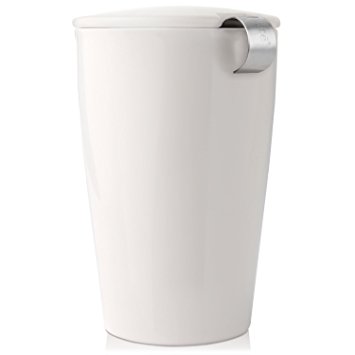 Tea Forte KATI Single Cup Loose Leaf Tea Brewing System, Insulated Ceramic Mug with Tea Infuser and Lid, Classic White