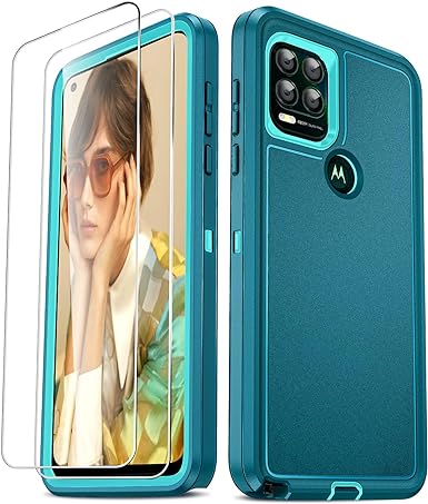 LeYi for Moto G Stylus 5G Phone Case 2021: Moto G Stylus 5G Phone Case with [2 Pack] Tempered Glass Screen Protectors, 3 in 1 Full Body Rubber Dustproof Rugged Defender Case G Stylus 5G 2021, Teal