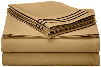 Elegant Comfort 1500 Thread Count Wrinkle & Fade Resistant Egyptian Quality Ultra Soft Luxurious 4-Piece Bed Sheet Set, Queen, Gold