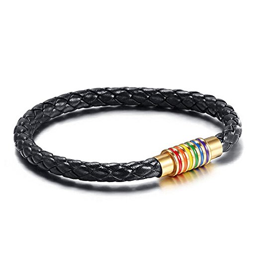 Leather Magnetic Braided Lgbt Rainbow Bangle Bracelet - Gay & Lesbian Pride