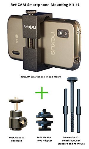RetiCAM® Smartphone Mounting Kit #1 - Smartphone Tripod Mount (Standard Size with XL Conversion Kit), Mini Ball Head and Hot Shoe Adapter