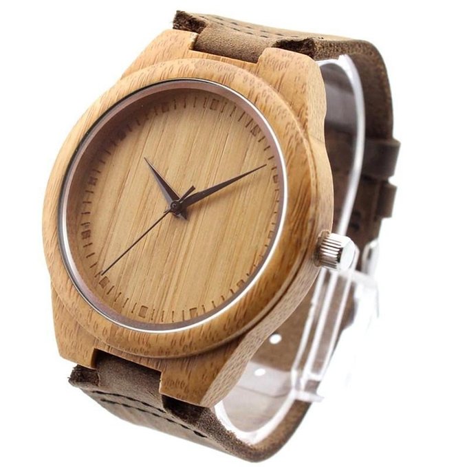 Ideashop New Vosicar Retro Leather Fashion Bamboo Wooden Watch Japan Movement Quartz With Genuine Cowhide Leather Band Casual Watches Creative Gifts For Men