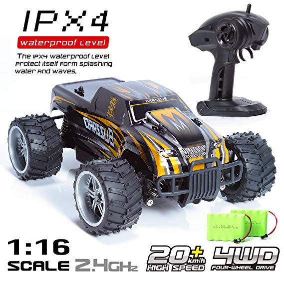 EXERCISE N PLAY Carfire Remote Control Car, 1:16 RC Monster Trucks Hight Speed Off-Road Buggy Vehicle 2.4GHz Radio System Racing Monster Trucks (9504)