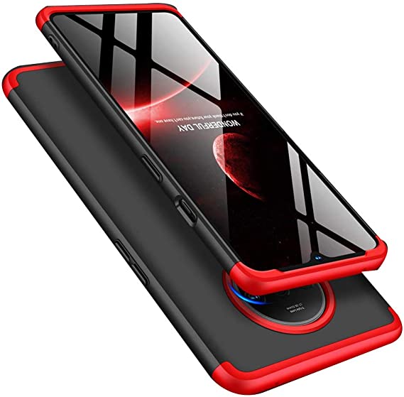 HMTECHUS OnePlus 7T Case Shockproof 2 in 1 Hard PC Plastic Material Anti-Scratch Bumper Full Body Coverage Protection Ultra-Thin Cover for OnePlus 7T 2 in 1 PC Black-Red AD