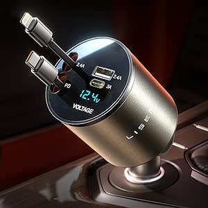 LISEN Retractable Car Charger USB C 4 in 1 69W Fast Charge Car Phone Charger Adapter Retractable Cables for iPhone 15 Pro Max Plus 14 13 iPad Pixel