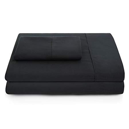 Linenspa Ultra Soft, Wrinkle Resistant Double Brushed Microfiber Sheet Set - Deep Pocket Design - Short Queen, Black