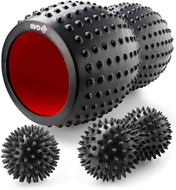 Foam Roller Set with Spiky Massage Balls – Massage Foam Roller for Physical Therapy & Exercise, Medium Density Deep Tissue Massage for Muscle Massage, Back Roller Foam for Back Pain