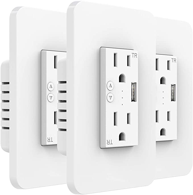 MoKo Smart WiFi In-wall Socket with 2 Outlets 1 USB Charging Port 15A Electrical Smart In Wall Timer Plug Work with Alexa Echo/Google Home/SmartThings Remote control Timing function,Only 2.4GHz,3 Pack