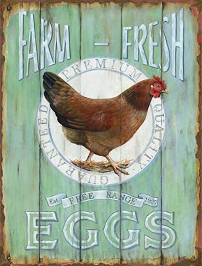 Barnyard Designs Farm Fresh Free Range Eggs Retro Vintage Tin Bar Sign Country Home Decor 10" x 13"