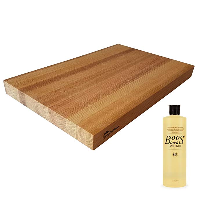 HomeProShops Wood Butcher Block Cutting Board - 1-1/2" x 12" x 19" - w John Boos MYSB Mystery Oil 16 oz Bottle Included - Solid Red Oak - Reversible