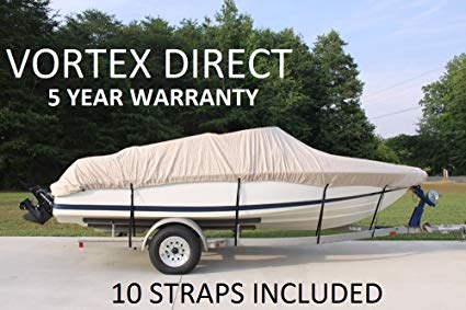 VORTEX HEAVY DUTY 24 FTTAN/BEIGE VHULL FISH SKI RUNABOUT COVER FOR 22' to 23' to 24' FT foot BOAT (FAST SHIPPING - 1 TO 4 BUSINESS DAY DELIVERY)