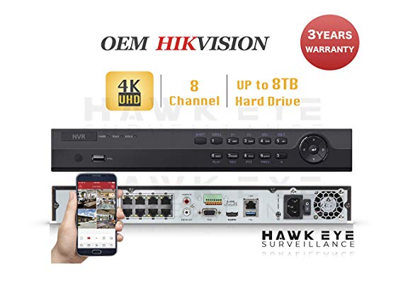 4K 8CH IP Network Video Recorder - 8 Built in PoE Port Up to 12MP Resolution Recording Compatible with DS-7608NI-Q2/8P NVR 3 Year Warranty