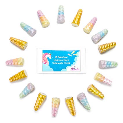 KINIA 🦄 18 Rainbow Unicorn Horn Sidewalk Chalk ~ Party Favors Goody Bag Pack ~ Birthdays, Easter, Christmas & More ~ Individually Wrapped ~ Washable