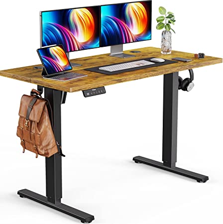 ErGear Electric Standing Desk with Wheels, Height Adjustable Sit Stand up Desk, Memory Computer Workstation Table with Splice Board for Home Office, 55 x 24 Inches, Vintage Brown