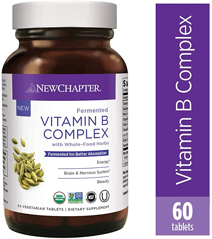 New Chapter Vitamin B Complex, Fermented Vitamin B Complex, One Daily with Whole-Food Herbs + Adaptogenic maca for Natural Energy + Beauty, 100% Vegan, Gluten-Free, 60Count