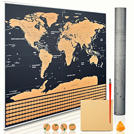 Scratch Off World Map Poster, US States, Country Flags, Detailed Cartography, in Tube, Premium Quality, Perfect Gift