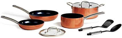 Copper Chef Black Diamond Stack-able Kitchen Cookware Set; Non-Stick, Induction Compatible Pots and Pans; Copper Chef Recipes Cookbook Included (8 Piece Round Set)
