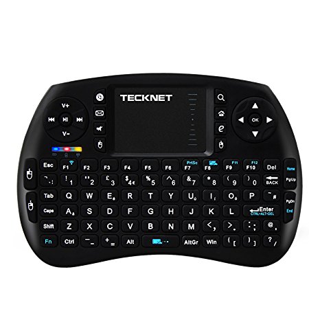 Wireless keyboard, TeckNet 2.4G Mini Wireless Keyboard With Touchpad Mouse Combo and Multimedia Keys, Portable Handheld Keyboard For PC, Pad, Android TV Box, Google TV Box, Raspberry PI, KODI XBMC TV Box, PS3, HTPC/IPTV - UK Layout - Black