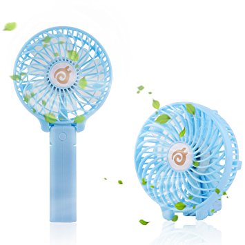 D-FantiX Portable Mini USB Fan Rechargeable Personal Handheld Fan Foldable Battery Operated / USB Powered for Home and Office (Blue)