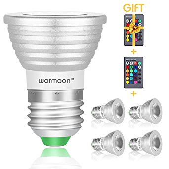 Warmoon Dimmable E26/E27 LED Bulbs,3W RGBW Color Changing Spotlight with IR Remote Control Mood Ambiance Lighting for Home Decoration, Bar, Party(Pack of 4)