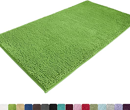 MAYSHINE Chenille Plush Extra Long Door Mat Runner Machine Washable Non-Slip Door Mat, Bath Mat, Bedroom Rug, with Water Absorbent Quick Drying Microfiber Shag Carpet (Green, 31x59)