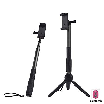 Yanan Black Extendable Selfie Stick Tripod(37.4inch) with Tripod Base, Bluetooth, Phone Clip，Suitable for Cellphone and Digital Camera.