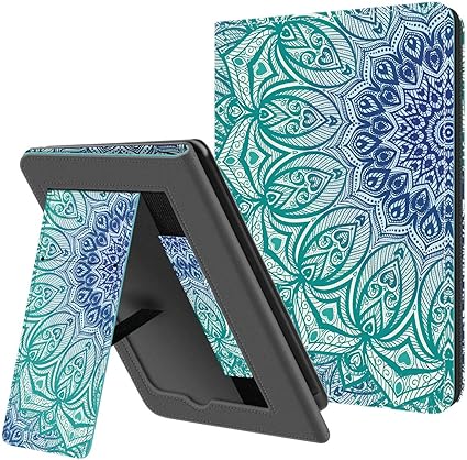 Ayotu Stand Case for 6.8 inch Kindle Paperwhite 11th Gen 2021/Signature Edition 2021/K&G ShineLight Ereader,PU Leather Cover with Hand Strap,Supports Auto Wake/Sleep,Emerald Pattern