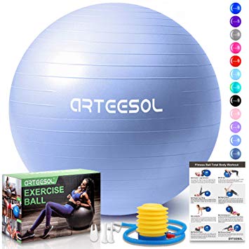 arteesol Exercise Ball, Gym Ball Anti-Burst Yoga Ball, 45cm/55cm/65cm/75cm/85cm Extra Thick Swiss Ball with Pump, for Fitness Pregnancy Birthing Physio Balance Pilates