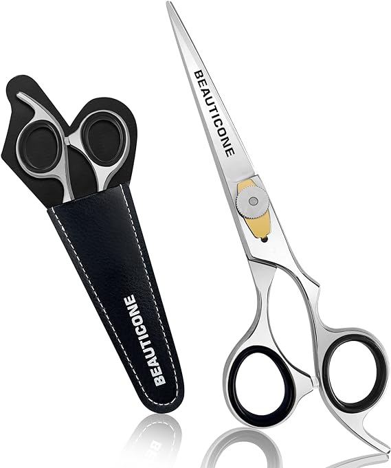 BEAUTICONE Hair Cutting Scissors | Professional Stainless Steel Barber Scissors/Shears | Hairdressing Scissors | Smooth & Sharp Edge Blades - Hair Scissors for Men/Women (Silver)