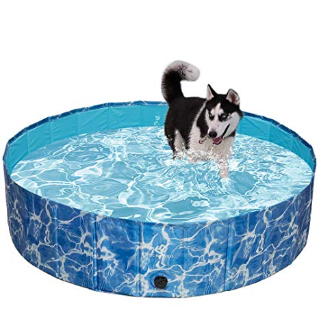 SCIROKKO Foldable Dog Swimming Pool - Portable PVC Pet Bathing Tub Collapsible Kiddie Pool for Outdoor - Large
