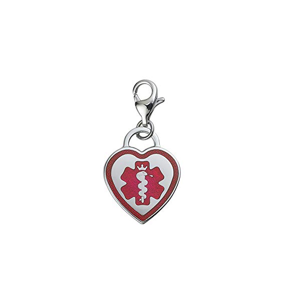 Divoti Custom Engraved Premier 316L Medical Alert ID Heart Charm w/Lobster Clasp