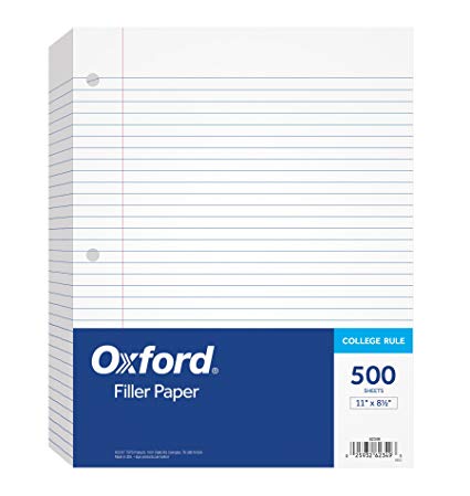 Oxford Filler Paper, 8-1/2" x 11", College Rule, 3-Hole Punched, Loose-Leaf Paper for 3-Ring Binders, 500 Sheets Per Pack (62349)