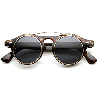 zeroUV - Small Retro Steampunk Circle Flip Up Glasses / Sunglasses