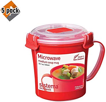 Sistema Microwave Collection Noodle Bowl 22.1 Ounce, Red - Pack 5