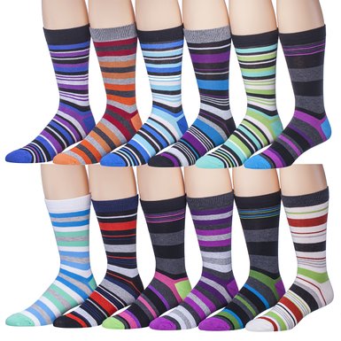 Mens Pattern Dress Socks Cotton Blend Colorful 12 Designes Size 10-13 12 Pair