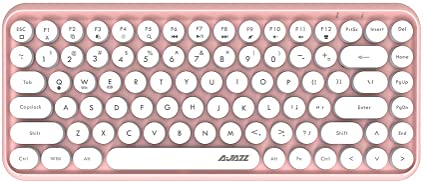 NACODEX 84-Key Pink Wireless Bluetooth Keyboard with Cute Retro Round Keycaps, Comfortable Ergonomic Typewriter Keyboard Compatible with Android Windows iOS Tablet-PC for Home and Office Keyboard (Pink)