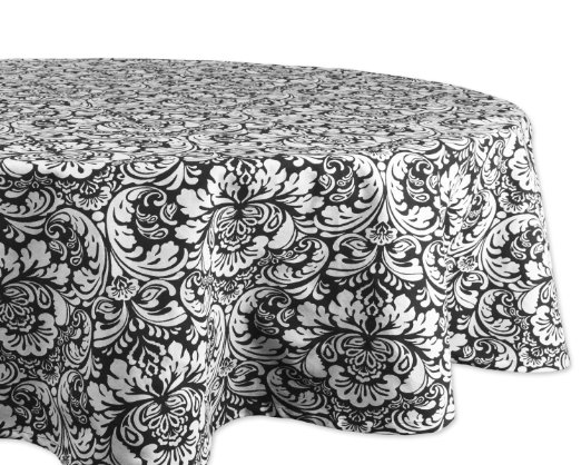 DII 100% Cotton, Machine Washable, Everyday Damask Kitchen Tablecloth For Dinner Parties, Summer & Outdoor Picnics - 70" Round Seats 4 to 6 People, Black
