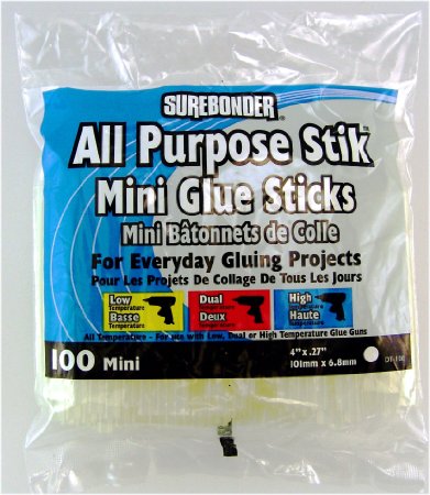 Surebonder DT-100 Made in the USA All Purpose Stik-Mini Glue Sticks-All Temperature-5/16"D, 4"L Hot Melt Glue Sticks-100 Sticks per bag