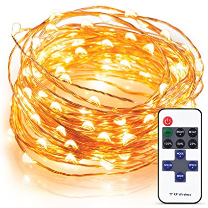 Tronixtar Indoor 100 LED String Lights, 33-Feet Flexible Copper Wire and Remote Control with 11 Brightness Modes and Timer, White Warm