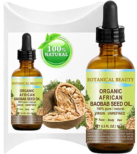 ORGANIC BAOBAB SEED Oil AFRICAN. 100% Pure/Natural/Undiluted/VIRGIN/UNREFINED Cold Pressed Carrier Oil. For Skin, Hair, Lip and Nail Care. 0.5 Fl. oz. - 15 ml.