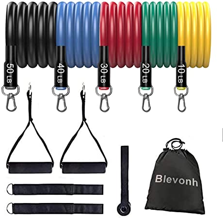 LSYUE 11 Pcs Resistance Bands Set Stackable Up to 150 Lbs Exercise Bands with Door Anchor, Handles, Waterproof Carry Bag, Legs Ankle Straps for Resistance Training,Home Workouts,Fitness,Gym Training