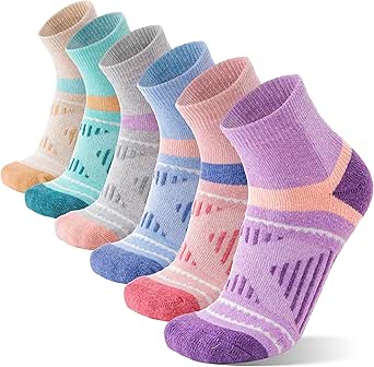 EBMORE 6 Pairs Merino Wool Ankle Hiking Running Socks Compression Support Thick Cushion No Show Socks for Men Women