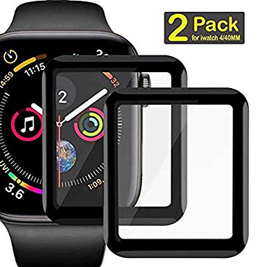 [2-Pack] Apple Watch Serie 4 40mm Screen Protector, hairbowsales [9H Hardness] [Anti-Scratches] [Anti-Fingerprint] Tempered Glass Screen Protector Film Compatible Watch Serie 4 40mm [Black]