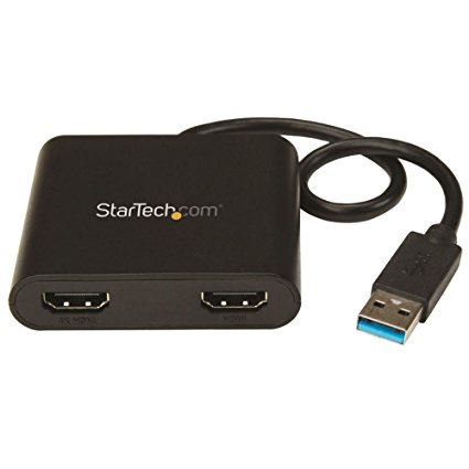 StarTech.com USB to Dual HDMI Adapter, 4K, External Video Card, USB to HDMI Adapter, Monitor Adapter, Black