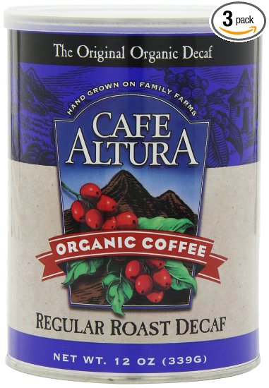 Cafe Altura Ground Organic Coffee, Regular Roast Decaf, 12 Ounce (Pack of 3)