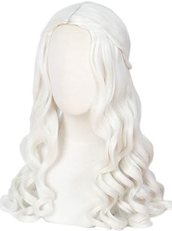 Linfairy Women Girl's White Blonde Long Wavy Wig Halloween Cosplay Costume Queen Wig Adult