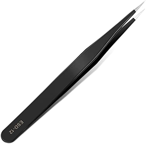 YHYZ Precision Tweezer ESD-12 (Fine Pointed Tip ), Anti-Static Stainless Steel Precise Tweezers, Perfect for Craft, Electronic, Soldering, Model, Hobby, Jewelry Making, Laboratory (ESD-12, Version 2)