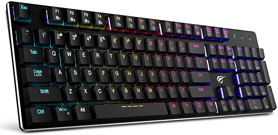 Mechanical Keyboard Havit RGB Backlit Wired Gaming Keyboard Extra-Thin & Light, Kailh Latest Low Profile Blue Switches, 104 Keys N-Key Rollover HV-KB395L (Black)
