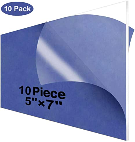 Clear Cast Acrylic Sheet 1/8 Thick 5x7 Inch, Pack of 10 Pcs, 3mm Transparent Acrylic Plexiglass Board Table Number Signs Photo Size Sheet Picture Frame Replacement Glass Card Writing Panel